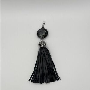 Black Tassel Bag Charm with Gemstone Accent NEW